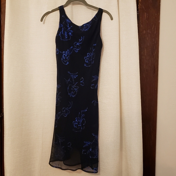 I.N. SAN FRANCISCO BLUE SLEEVELESS midi dress with blue floral glitter size 5 - Picture 1 of 12